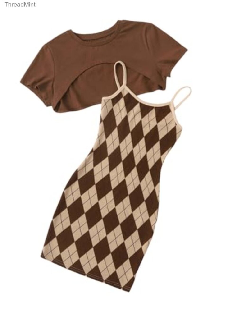 Girls 2 Piece Argyle Cami Dress and Crop Top Set